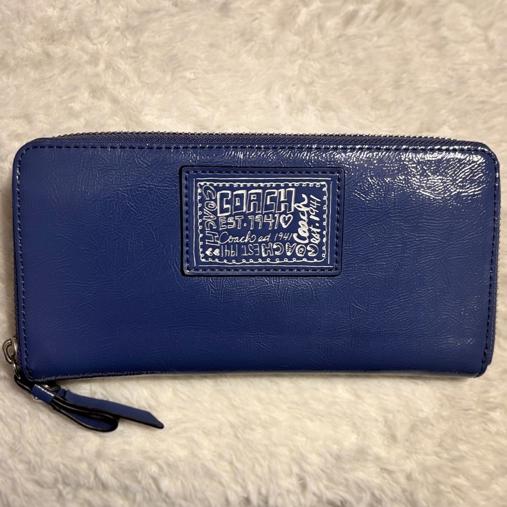 Coach Blue Patent Leather Zip-Around Wallet -SOLD